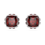 Birthstone stud earrings Square cut, January, Red, Rhodium plated