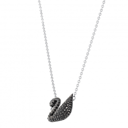 Swarovski Iconic Swan Pendant, Black, Rhodium plated