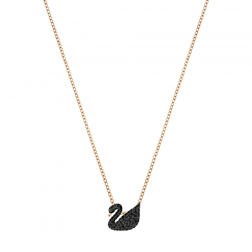 Swarovski Iconic Swan Pendant, Black, Rose-gold tone plated