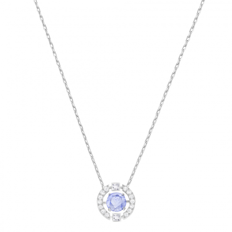 Swarovski Sparkling Dance Round Necklace, Blue, Rhodium plated