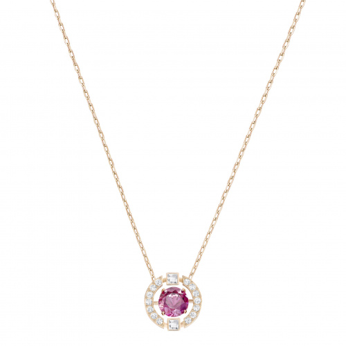 Swarovski Sparkling Dance Round Necklace, Red, Rose-gold tone plated
