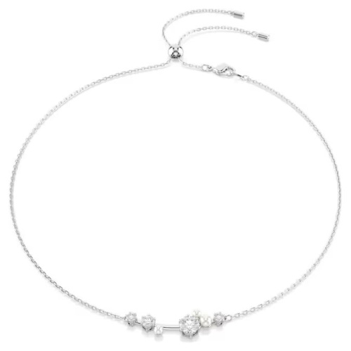 Constella necklace Crystal pearl, Round cuts, White, Rhodium plated