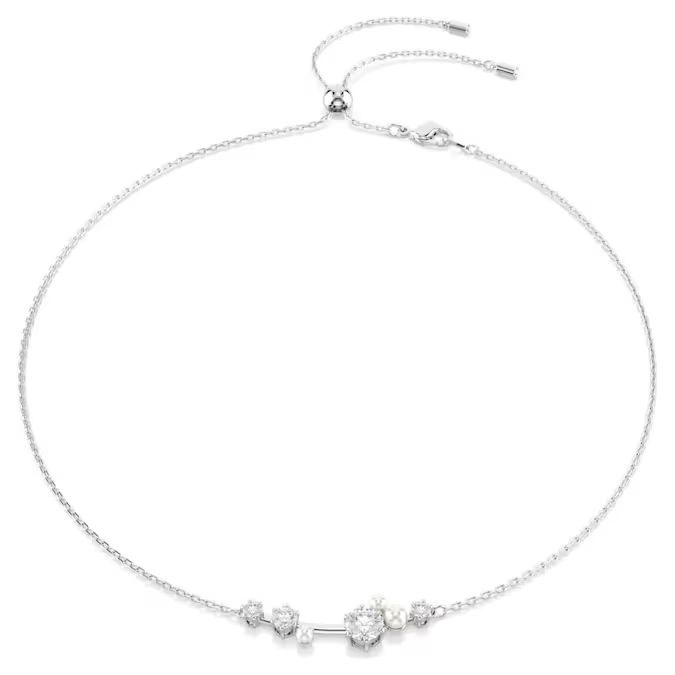 Constella necklace Crystal pearl, Round cuts, White, Rhodium plated