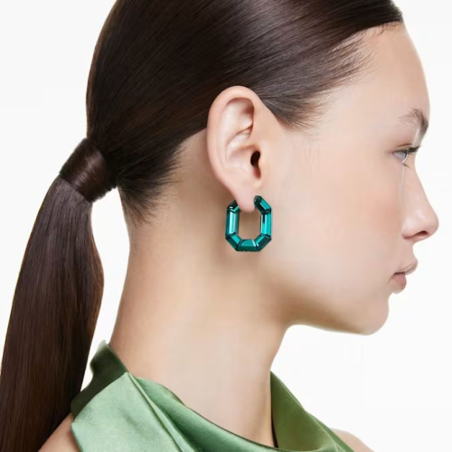 Lucent hoop earrings Octagon shape, Small, Green