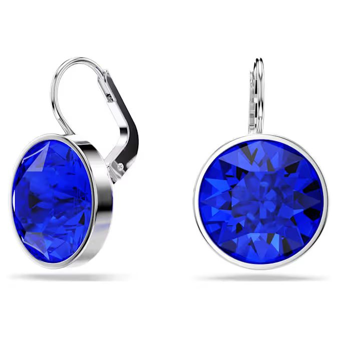 Bella drop earrings Round cut, Blue, Rhodium plated