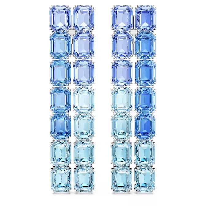 Millenia clip earrings Octagon cut, Color gradient, Long, Blue, Rhodium plated