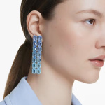 Millenia clip earrings Octagon cut, Color gradient, Long, Blue, Rhodium plated