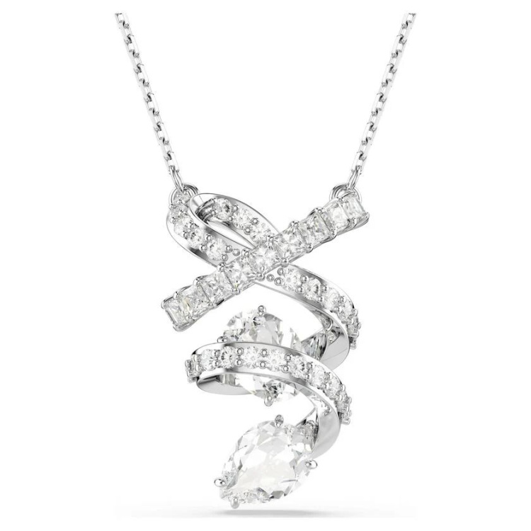 Hyperbola pendant Mixed cuts, White, Rhodium plated