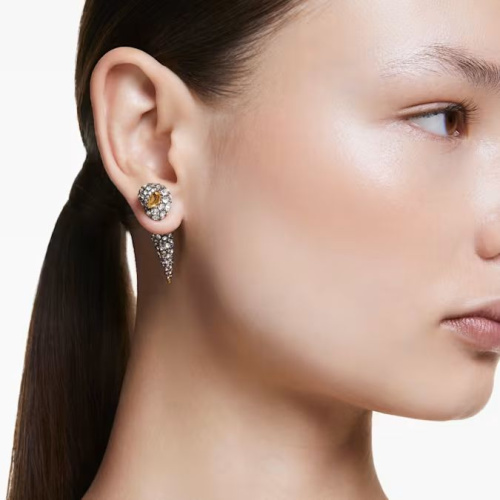 Idyllia drop earrings Asymmetrical design, Round cut, Shell, White, Mixed metal finish