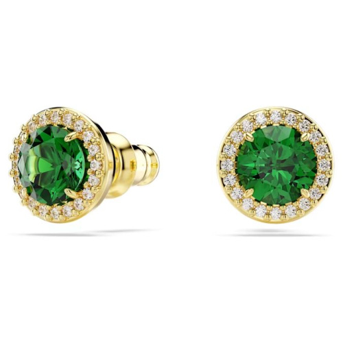 Una stud earrings Round cut, Pavé, Green, Gold-tone plated