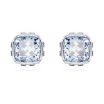 Birthstone stud earrings Square cut, March, Blue, Rhodium plated