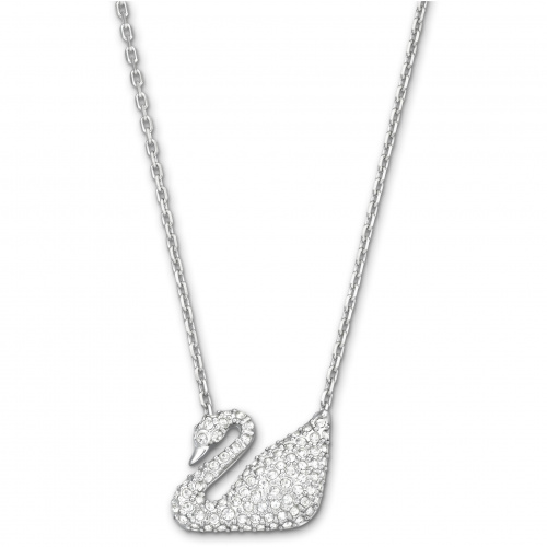 Swan Necklace, White, Rhodium plated
