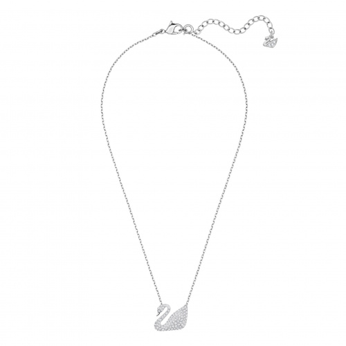 Swan Necklace, White, Rhodium plated