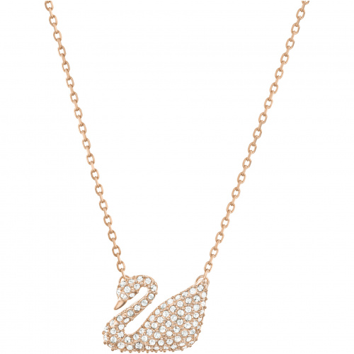 Swan Necklace, White, Rose-gold tone plated