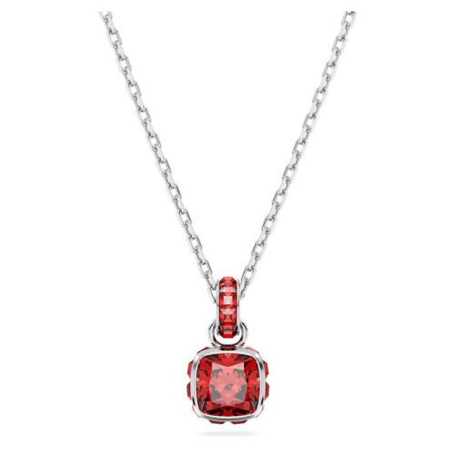 Birthstone pendant Square cut, July, Red, Rhodium plated