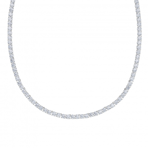 Tennis Deluxe Necklace, White, Rhodium plated