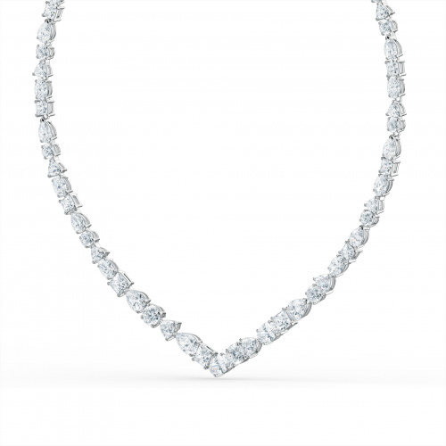 Tennis Deluxe Mixed V Necklace, White, Rhodium plated