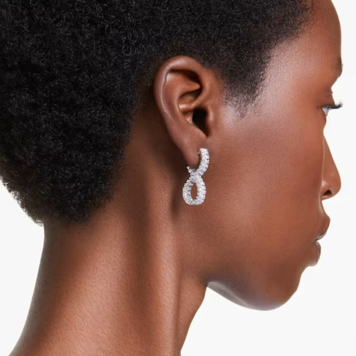 Hyperbola hoop earrings Infinity, White, Rhodium plated