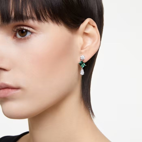 Mesmera drop earrings Mixed cuts, Green, Rhodium plated