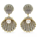 Idyllia clip earrings Crystal pearl, Shell, White, Gold-tone plated