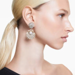 Idyllia clip earrings Crystal pearl, Shell, White, Gold-tone plated