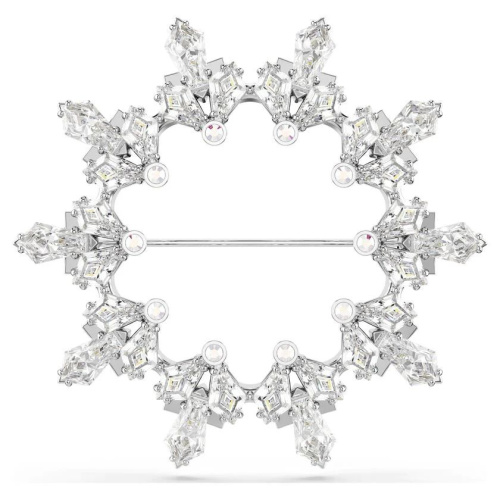 Idyllia brooch Mixed cuts, Snowflake, White, Rhodium plated