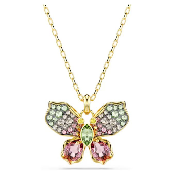 Idyllia pendant Mixed cuts, Pavé, Butterfly, Multicolored, Gold-tone plated