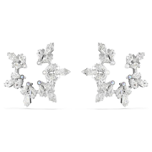 Idyllia clip earrings Mixed cuts, Snowflake, White, Rhodium plated