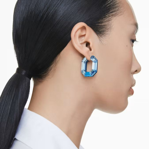 Lucent hoop earrings Octagon shape, Small, Blue