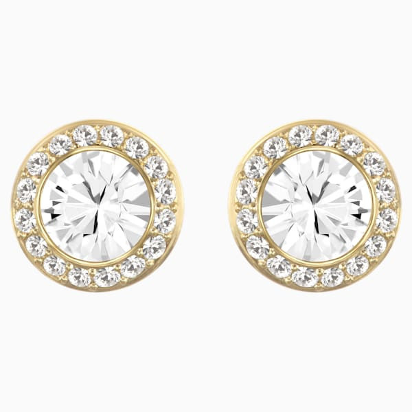 Angelic Stud Pierced Earrings, White, Gold-tone plated