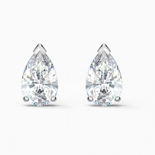 Attract Pear Stud Pierced Earrings, White, Rhodium plated