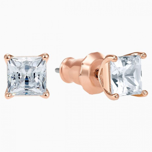 Attract Pierced Earrings, White, Rose-gold tone plated
