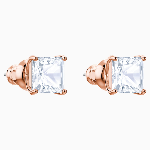Attract Stud Pierced Earrings, White, Rose-gold tone plated