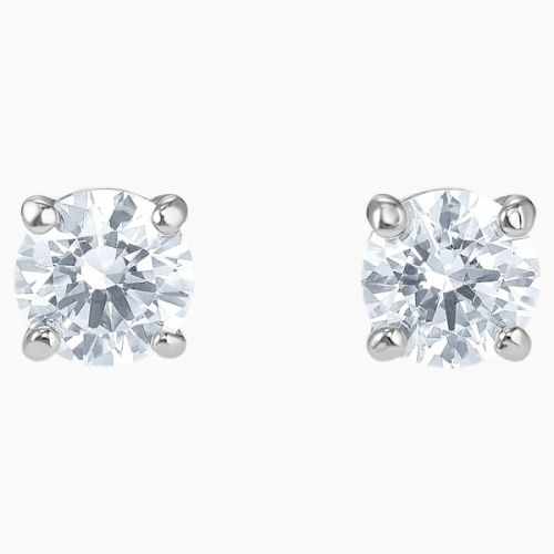 Attract Stud Pierced Earrings, White, Rhodium plated