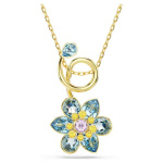 Idyllia pendant Mixed cuts, Flower, Blue, Gold-tone plated