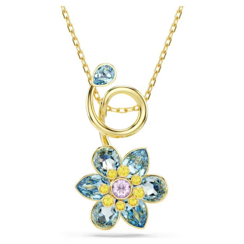 Idyllia pendant Mixed cuts, Flower, Blue, Gold-tone plated