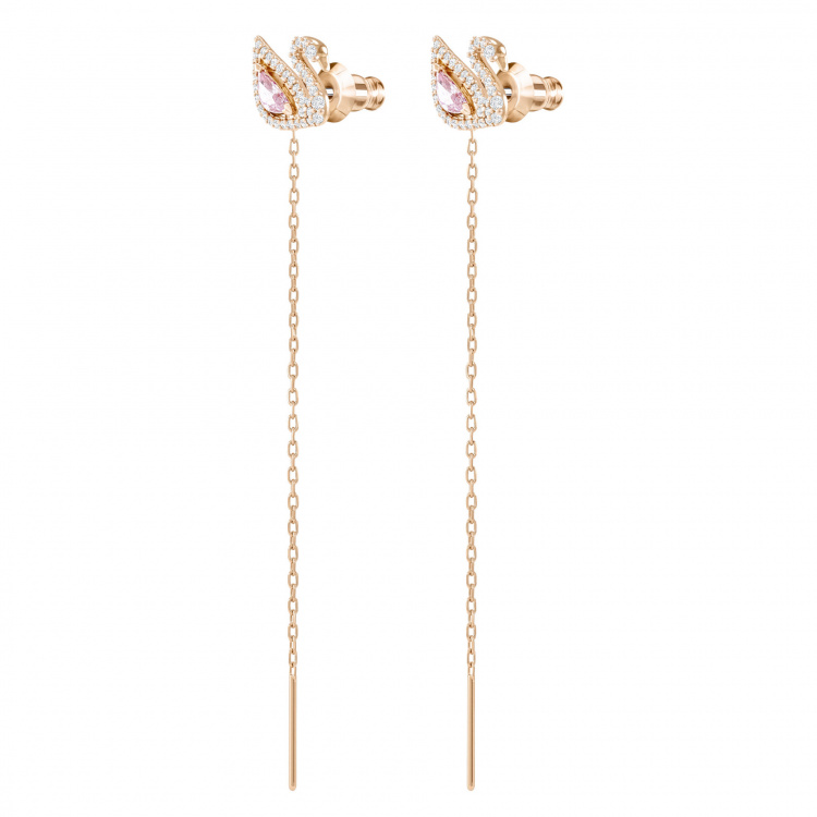 Dazzling Swan Pierced Earrings, Multi-colored, Rose-gold tone plated
