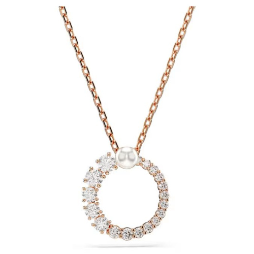 Matrix pendant Crystal pearl, Round cut, White, Rose gold-tone plated