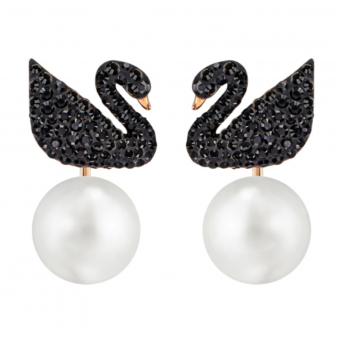 Swarovski Iconic Swan Pierced Earring Jackets, Black, Rose-gold tone plated