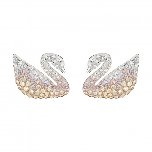 Swarovski Iconic Swan Pierced Earrings, Multi-colored, Rhodium plated