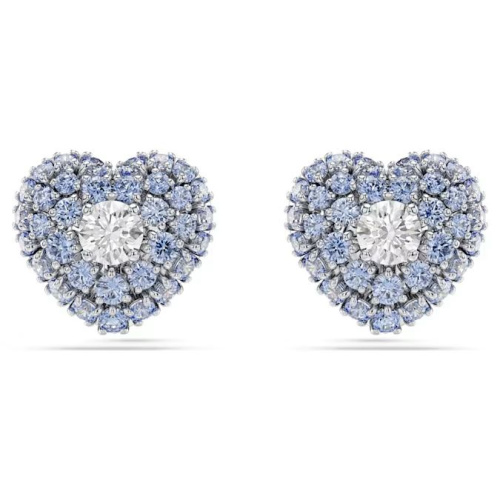 Hyperbola stud earrings Heart, Blue, Rhodium plated