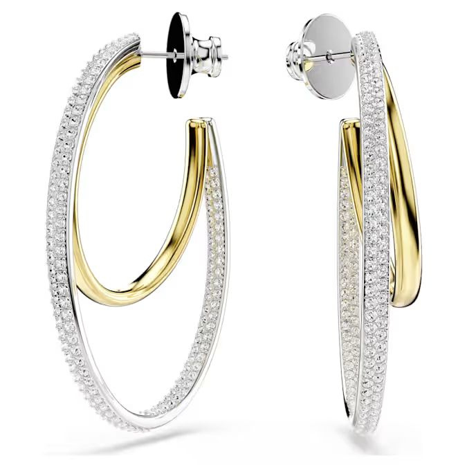 Hyperbola hoop earrings Round cut, Medium, White, Mixed metal finish