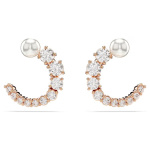 Matrix hoop earrings Crystal pearl, Round cut, White, Rose gold-tone plated