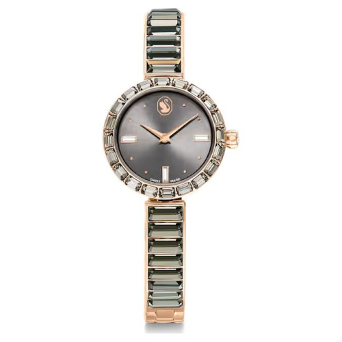 Matrix Bangle watch Swiss Made, Crystal bracelet, Gray, Rose gold-tone finish