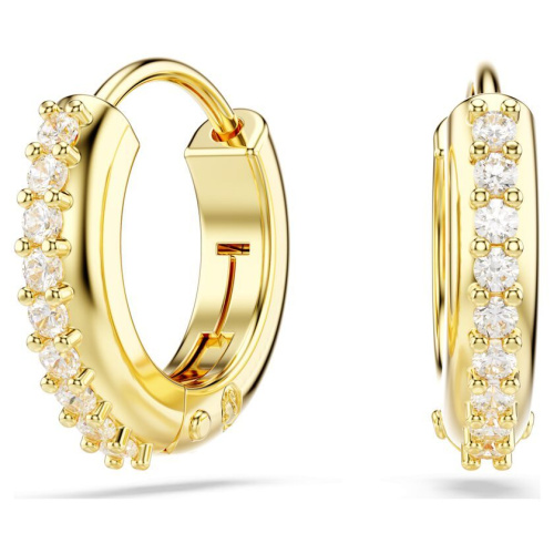 Matrix hoop earrings Round cut, White, Gold-tone plated