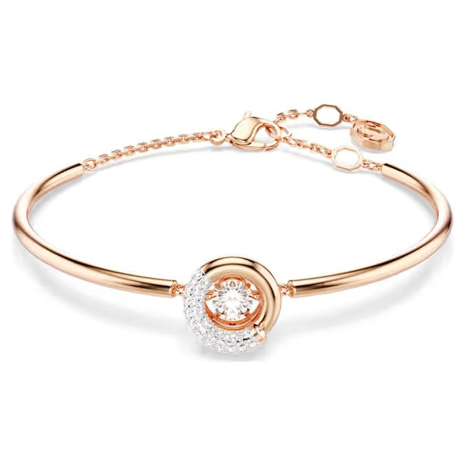 Dextera bangle Round cut, White, Rose gold-tone plated