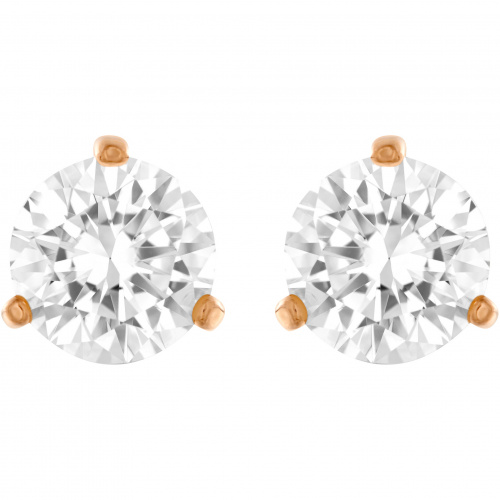 Solitaire Pierced Earrings, White, Rose-gold tone plated