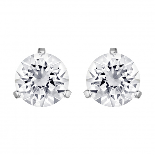Solitaire Pierced Earrings, White, Rhodium plated