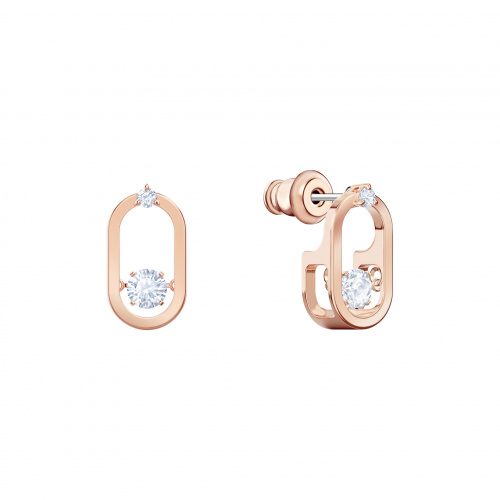 Sparkling Dance Pierced Earrings, White, Rose-gold tone plated