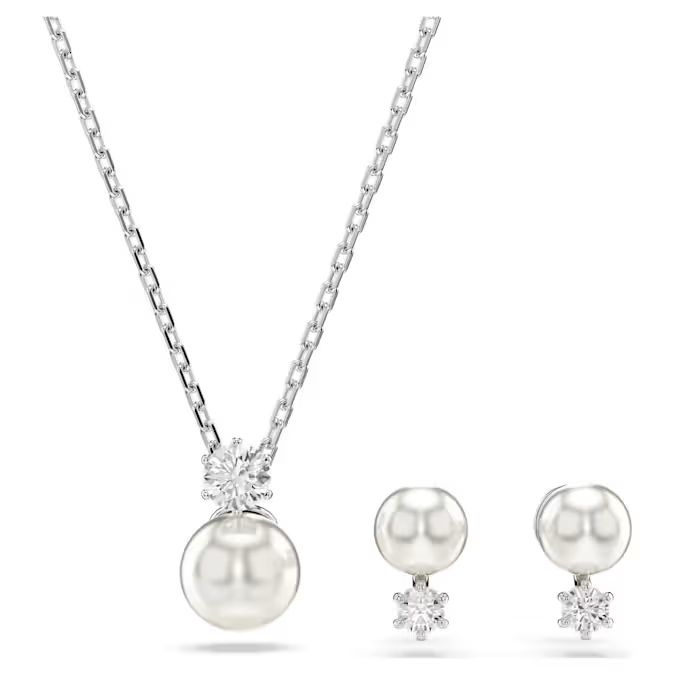 Matrix set Crystal pearl, Round cut, White, Rhodium plated